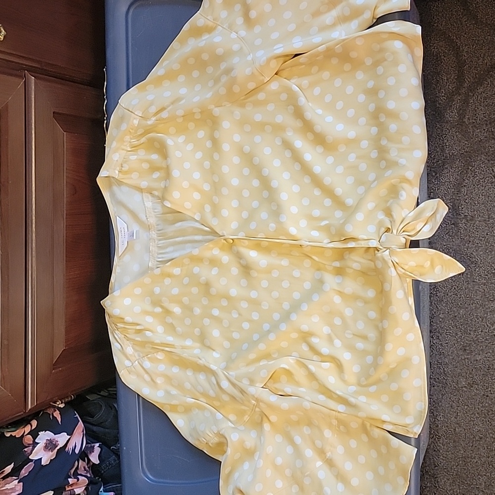 LC Lauren Conrad Cream Blouse with White Polkadots